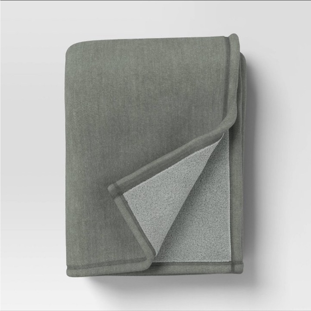 NWT‎ Oversized Casual Chenille Throw with Faux Shearling Green - Threshold